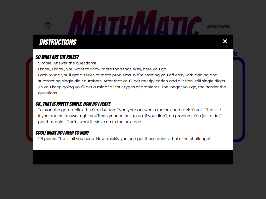 Math-Matic Instructions